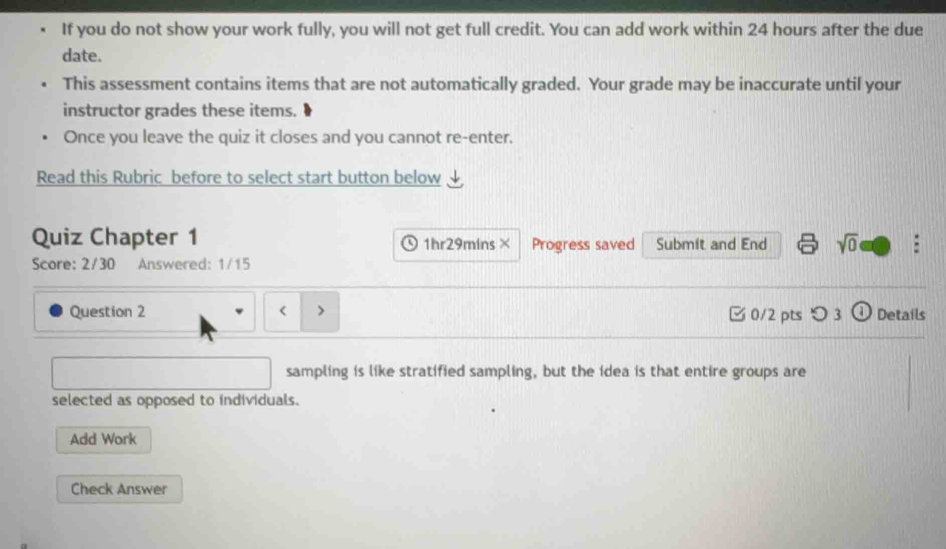 sampling is like stratified sampling, but the idea is that entire group…