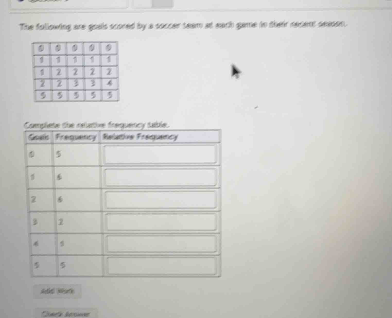 the following are goals scored by a soccer team at each game in their r…