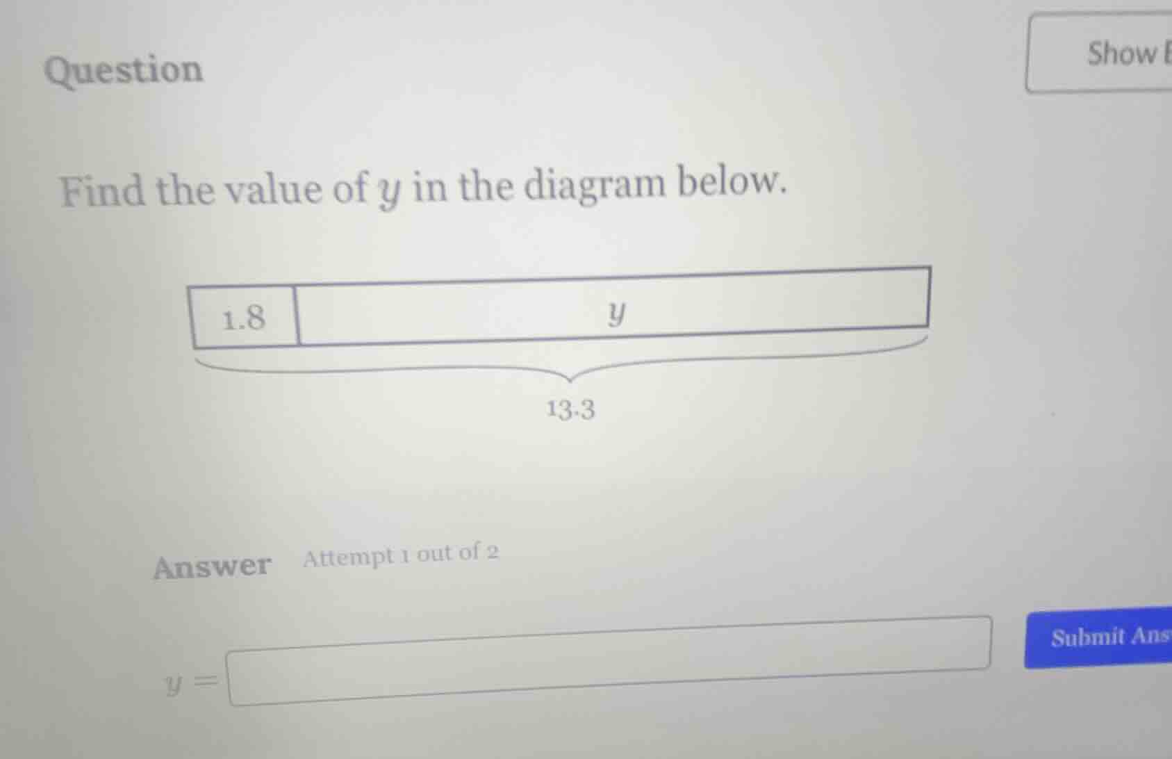 question find the value of ( y ) in the diagram below. diagram showing …