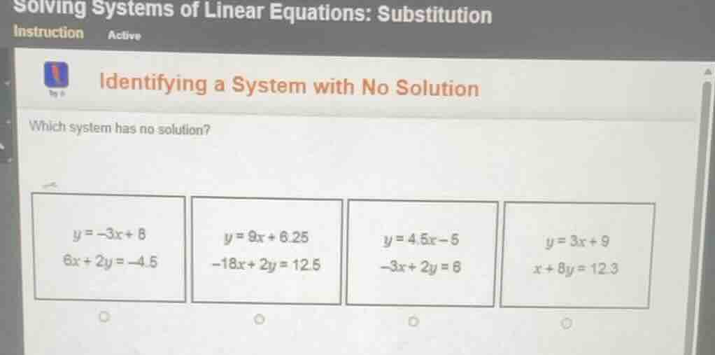 solving systems of linear equations: substitution instruction active id…