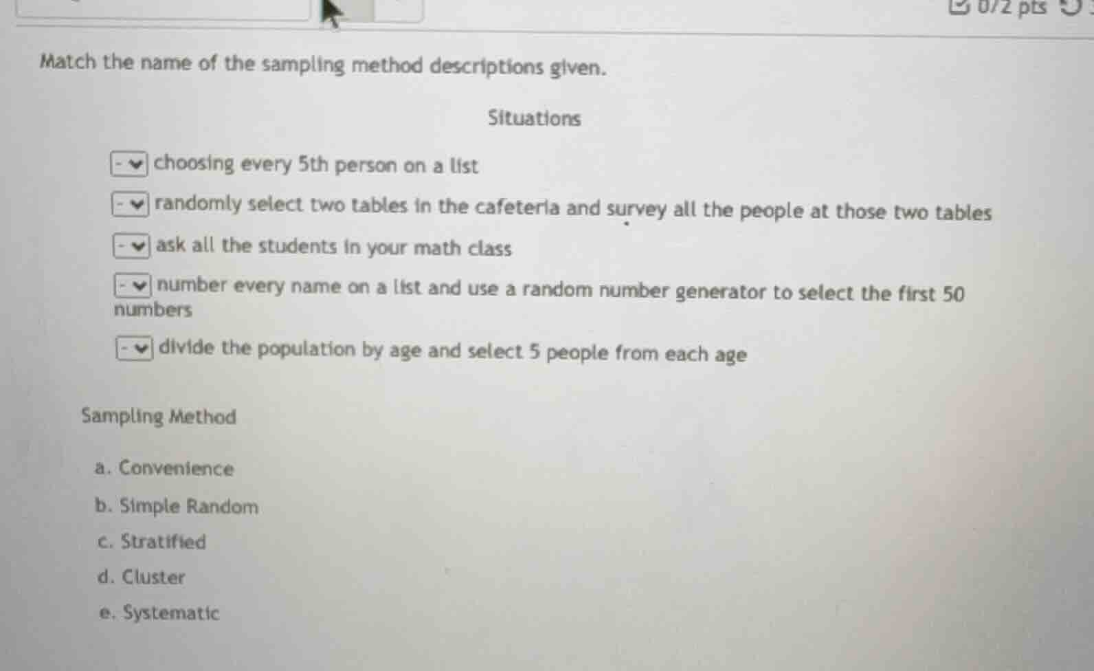 match the name of the sampling method descriptions given. situations - …