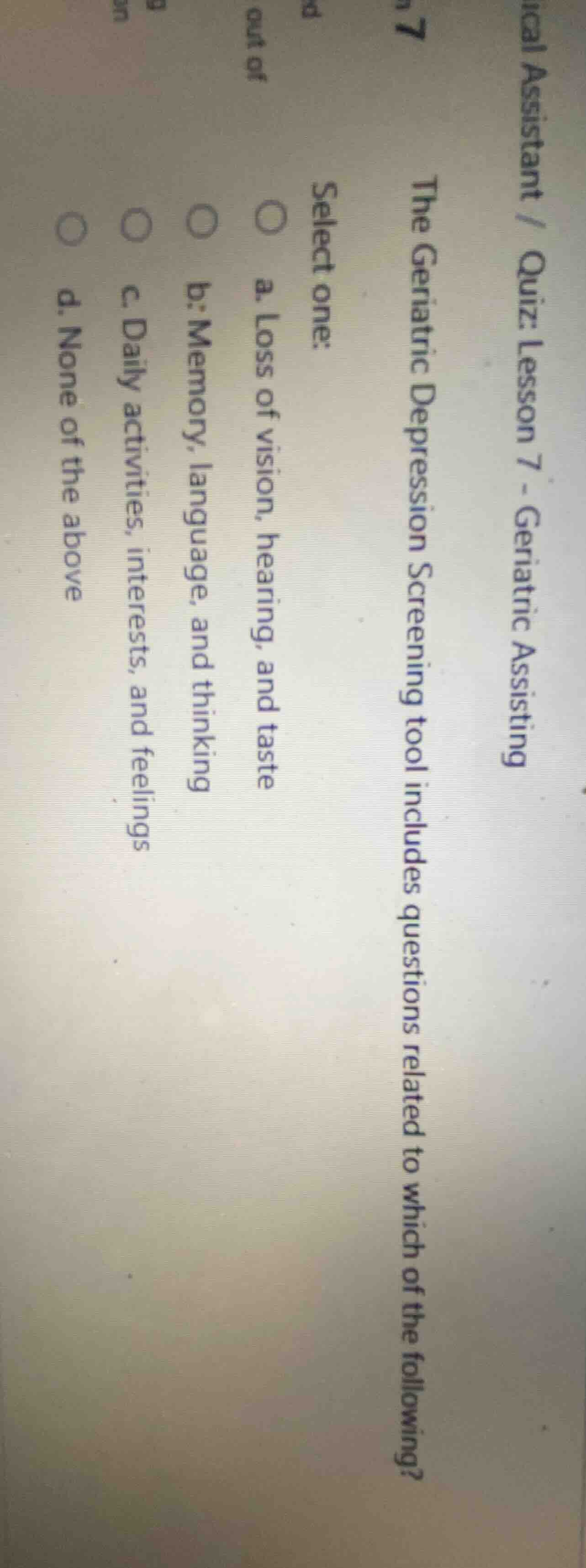 ical assistant / quiz: lesson 7 - geriatric assisting 7 the geriatric d…