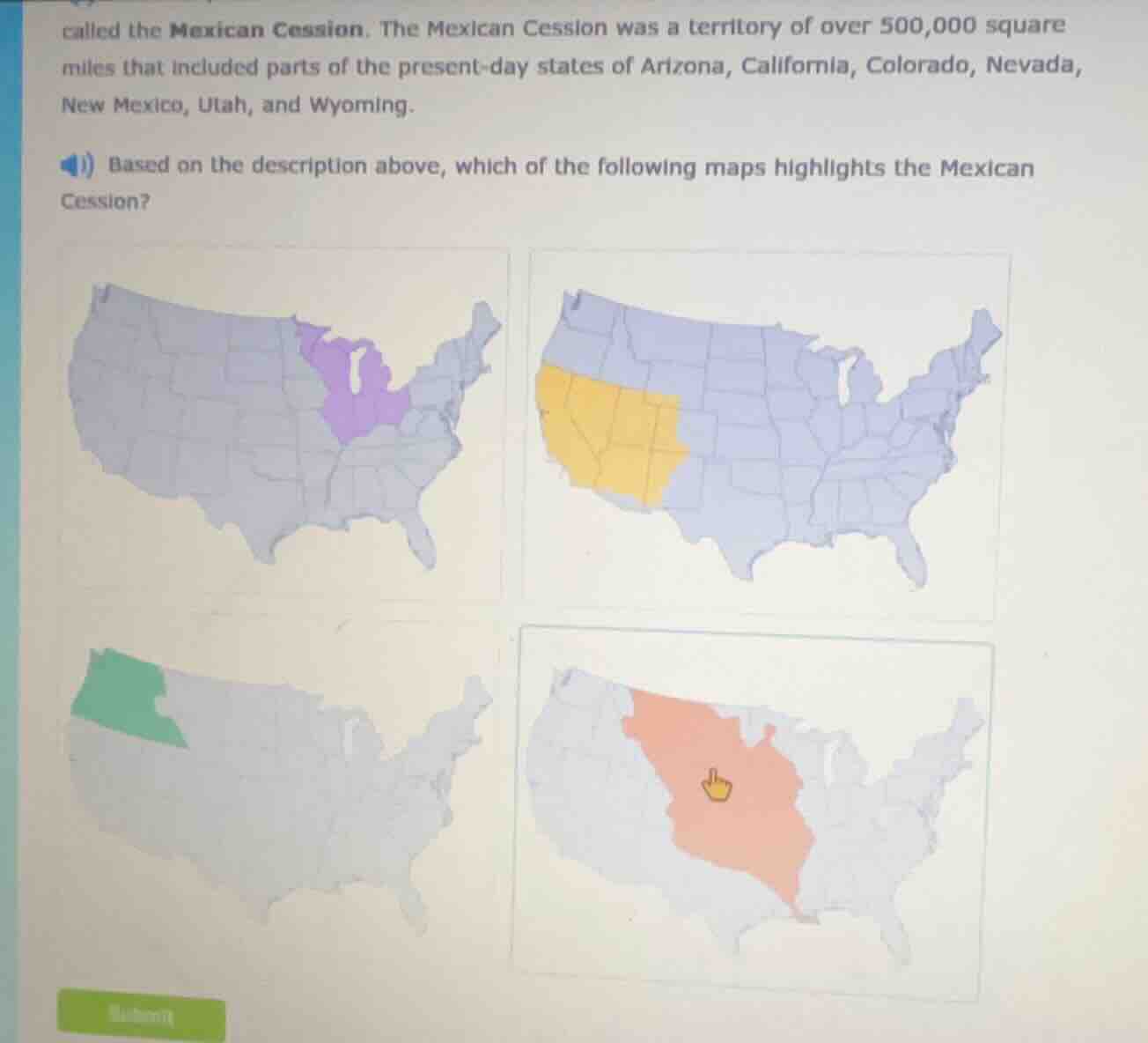 called the mexican cession. the mexican cession was a territory of over…