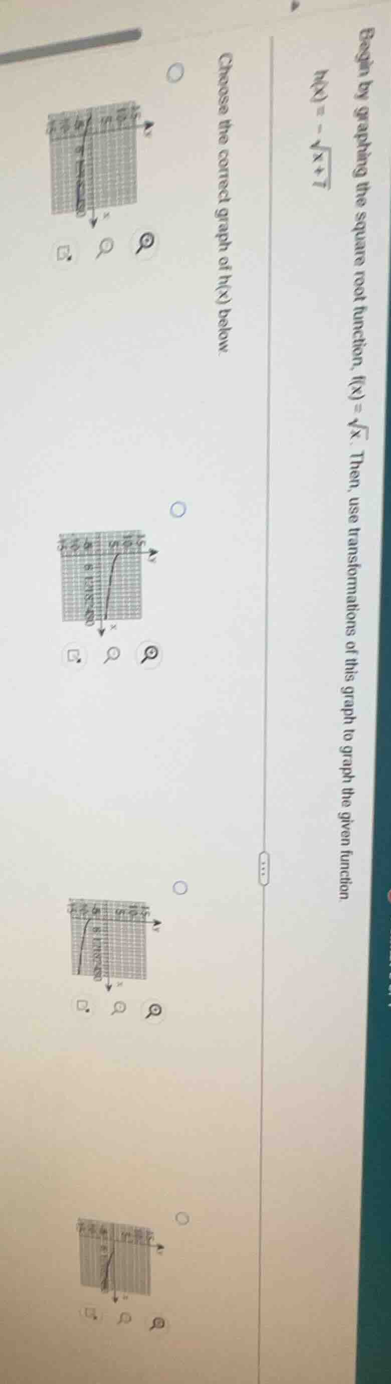 begin by graphing the square root function, ( f(x) = sqrt{x} ). then, u…