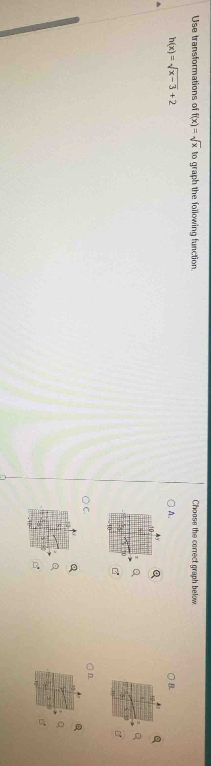 use transformations of ( f(x)=sqrt{x} ) to graph the following function…