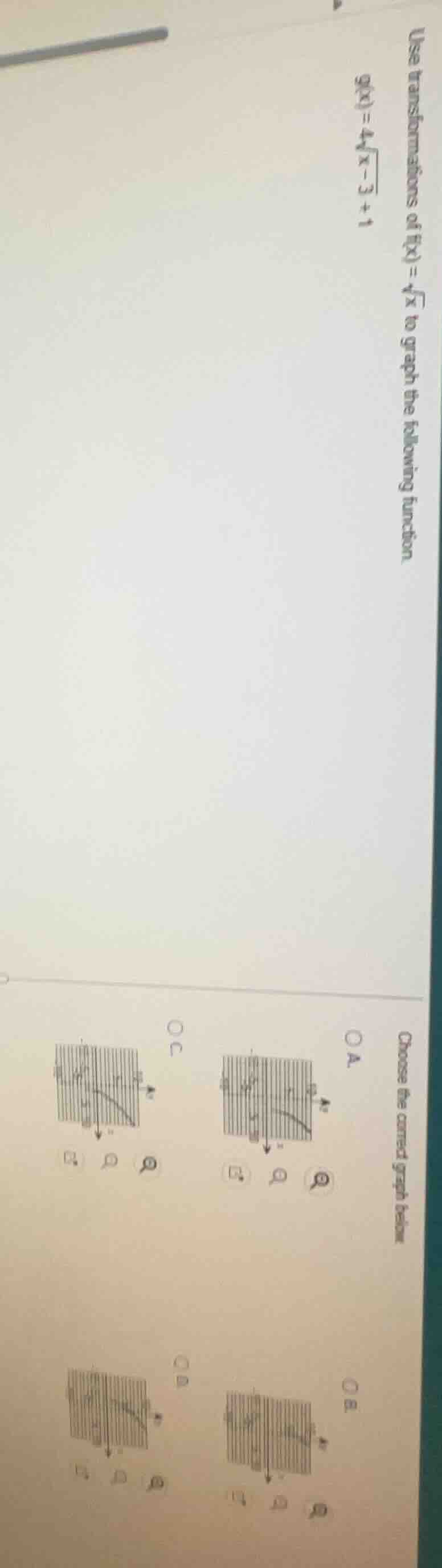 use transformations of ( f(x)=sqrt4{x} ) to graph the following functio…