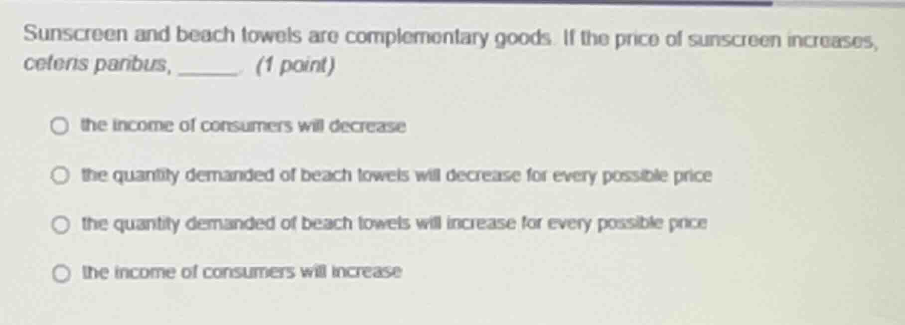 sunscreen and beach towels are complementary goods. if the price of sun…