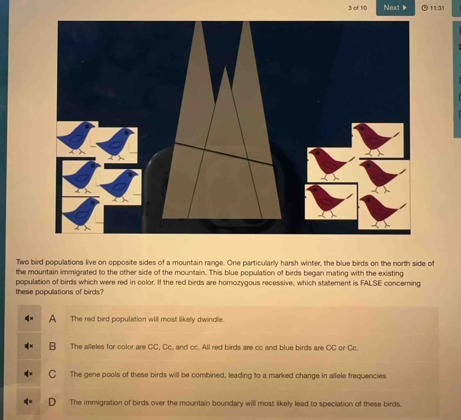 two bird populations live on opposite sides of a mountain range. one pa…