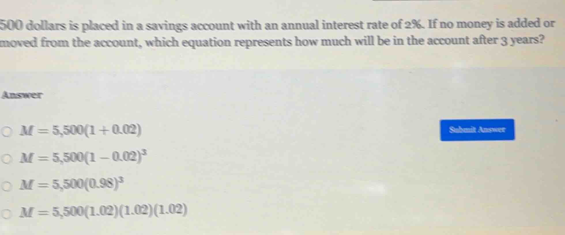 500 dollars is placed in a savings account with an annual interest rate…