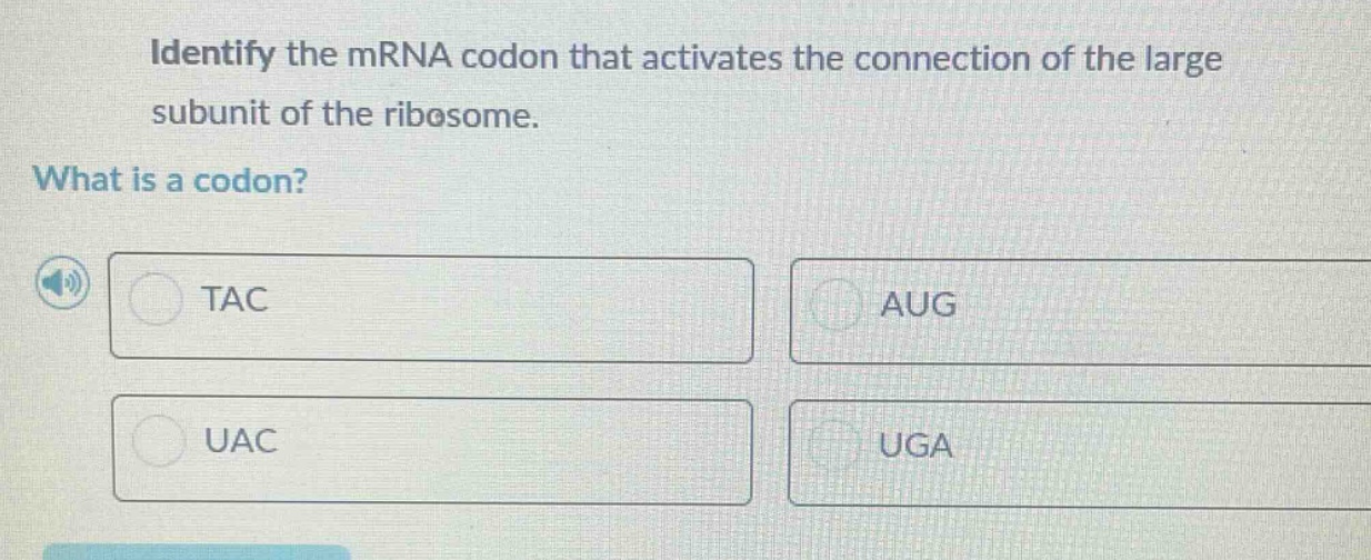 identify the mrna codon that activates the connection of the large subu…