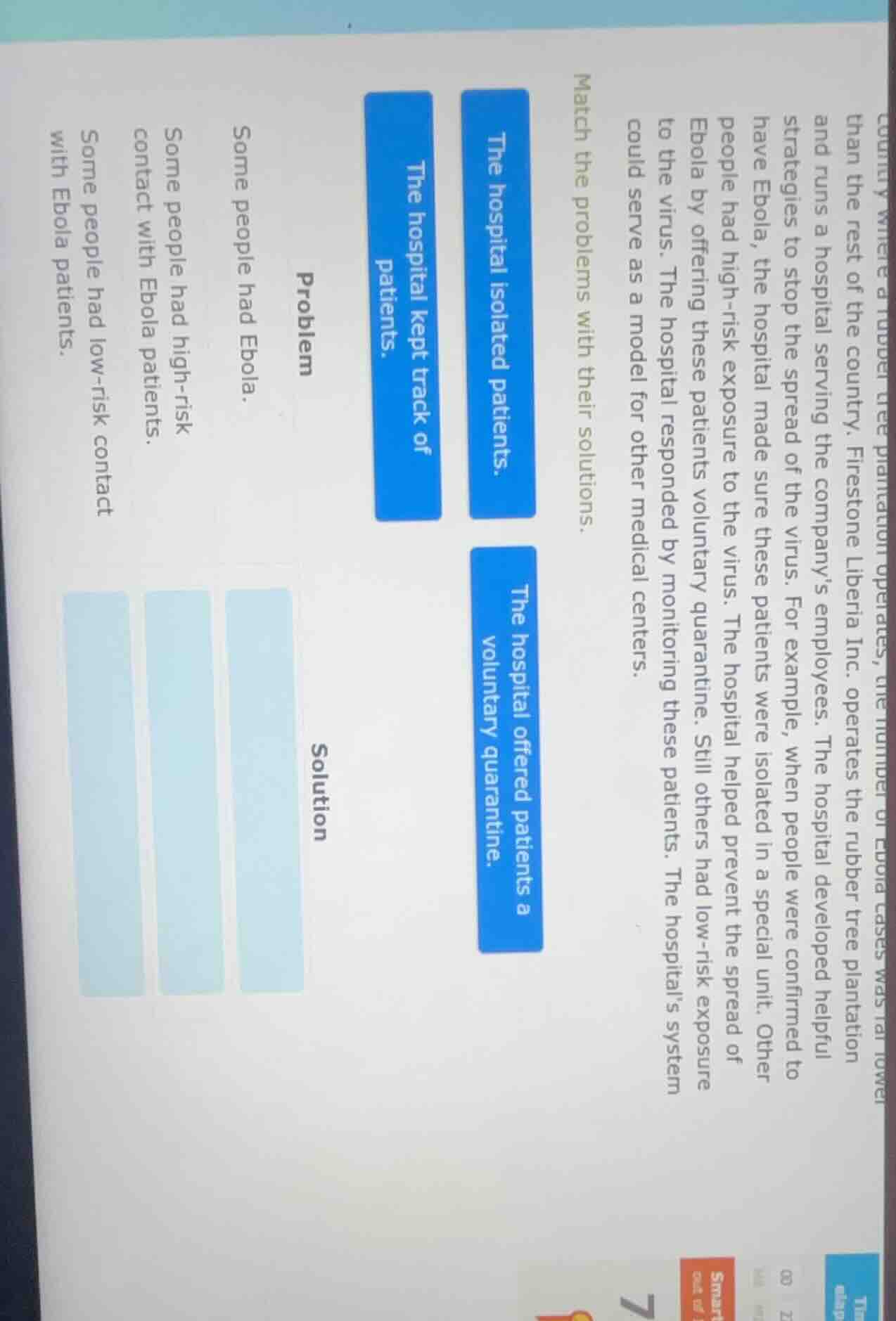 match the problems with their solutions. the hospital isolated patients…