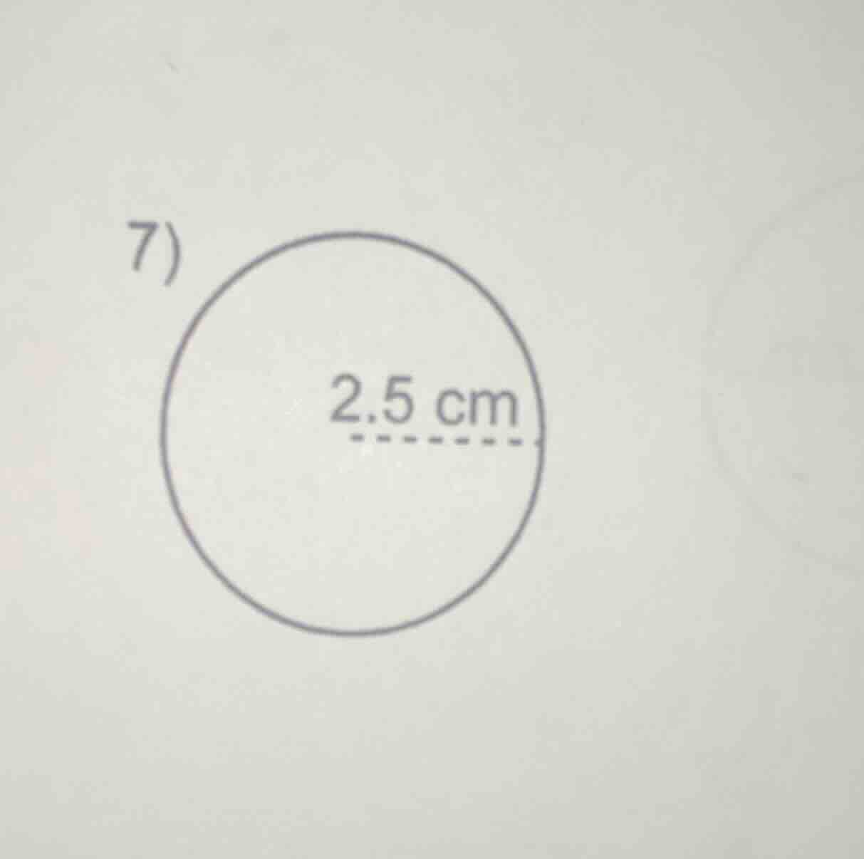 7) 2.5 cm (with a circle diagram)