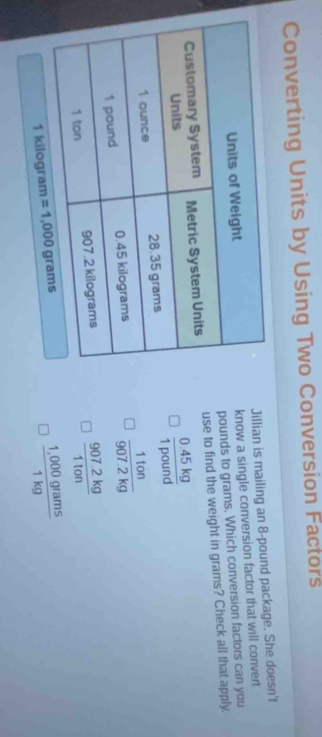 converting units by using two conversion factors units of weight custom…