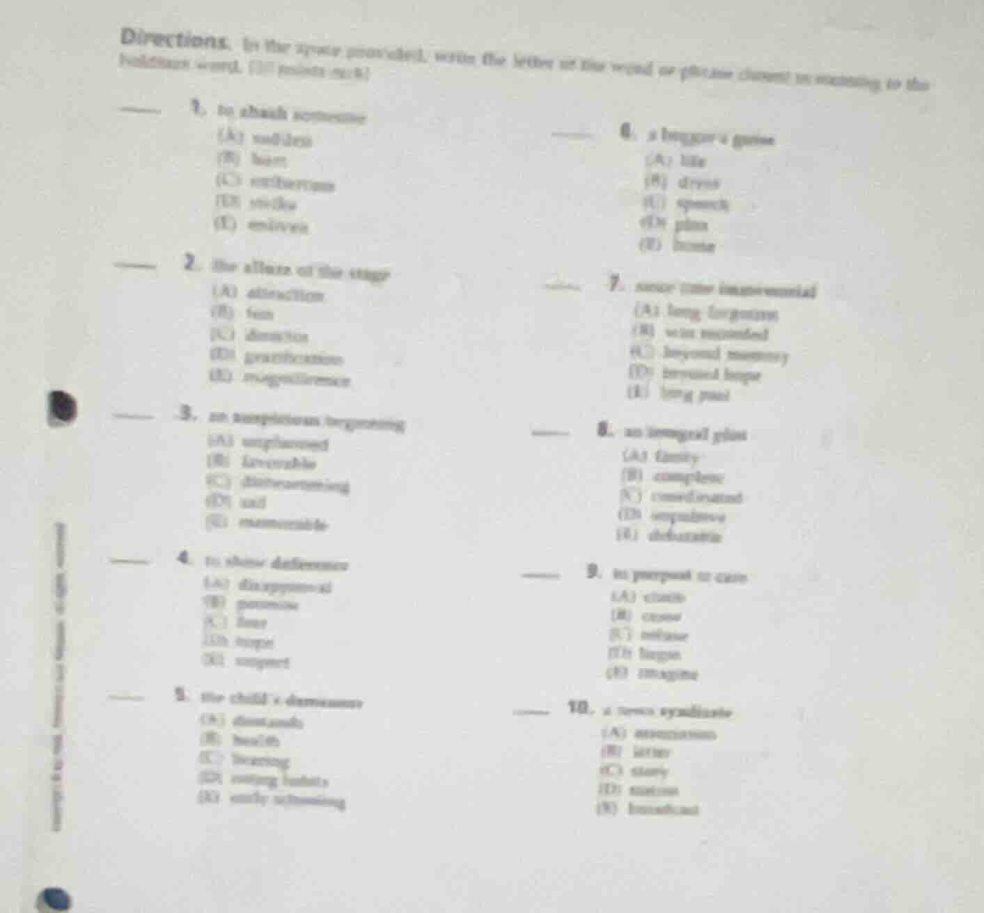 directions: in the space provided, write the letter of the word or phra…