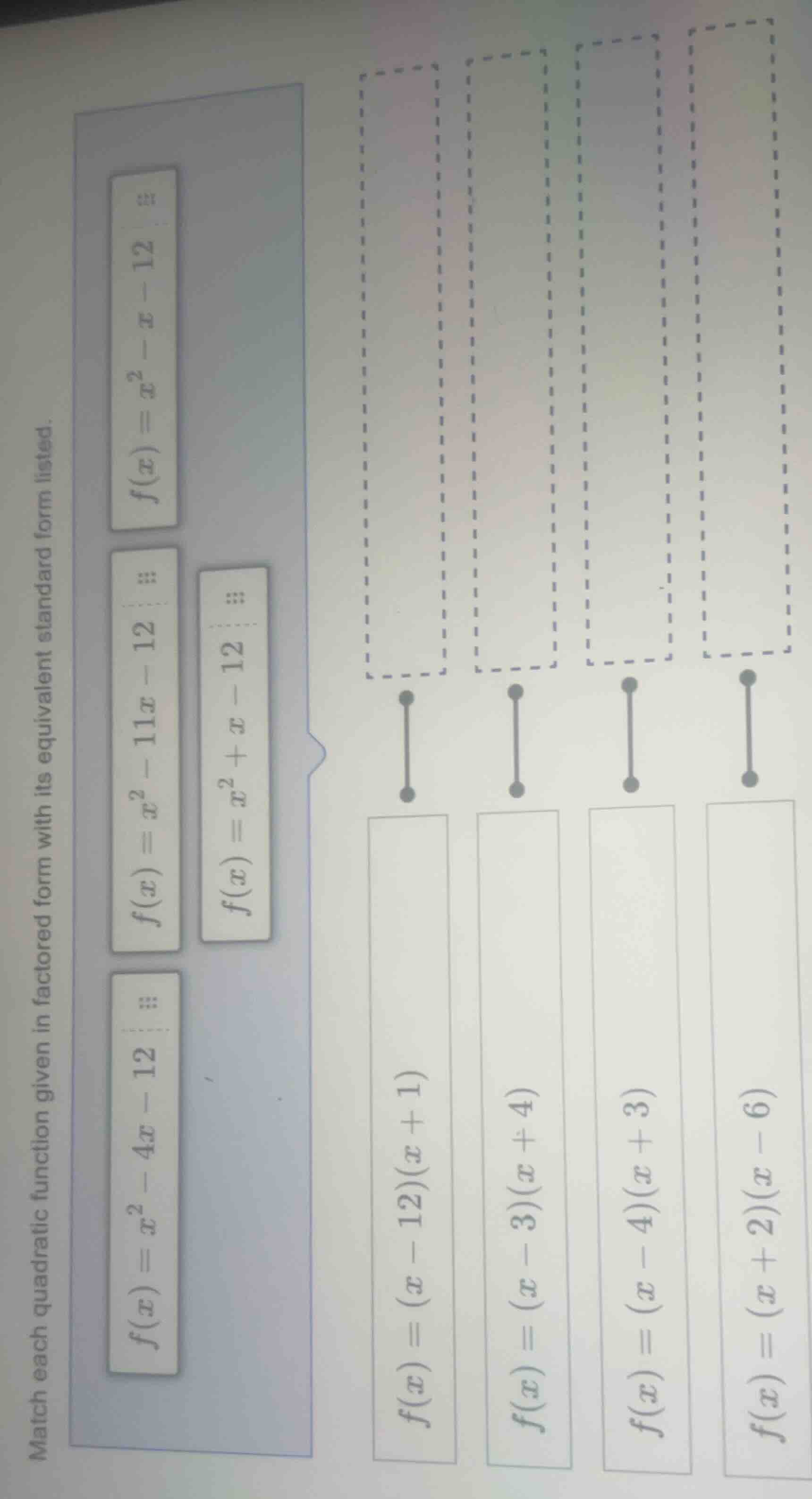 match each quadratic function given in factored form with its equivalen…