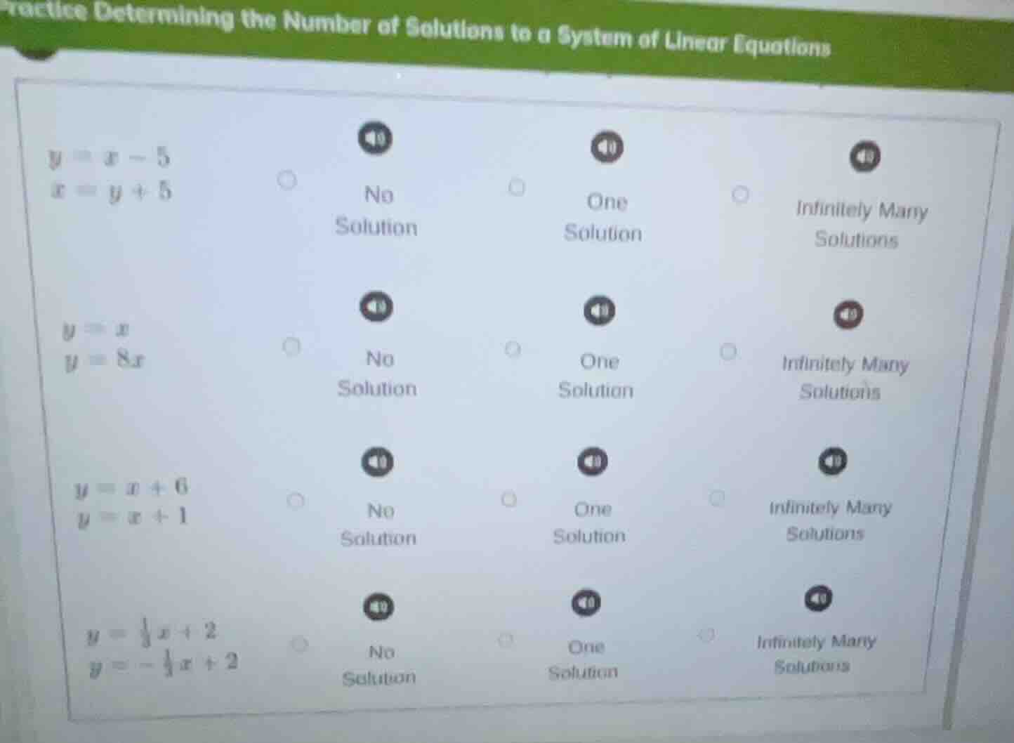 practice determining the number of solutions to a system of linear equa…