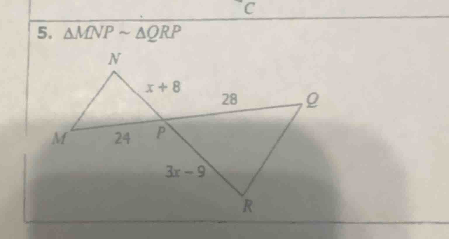 5. $\\triangle mnp \\sim \\triangle qrp$ (the image shows triangle mnp …