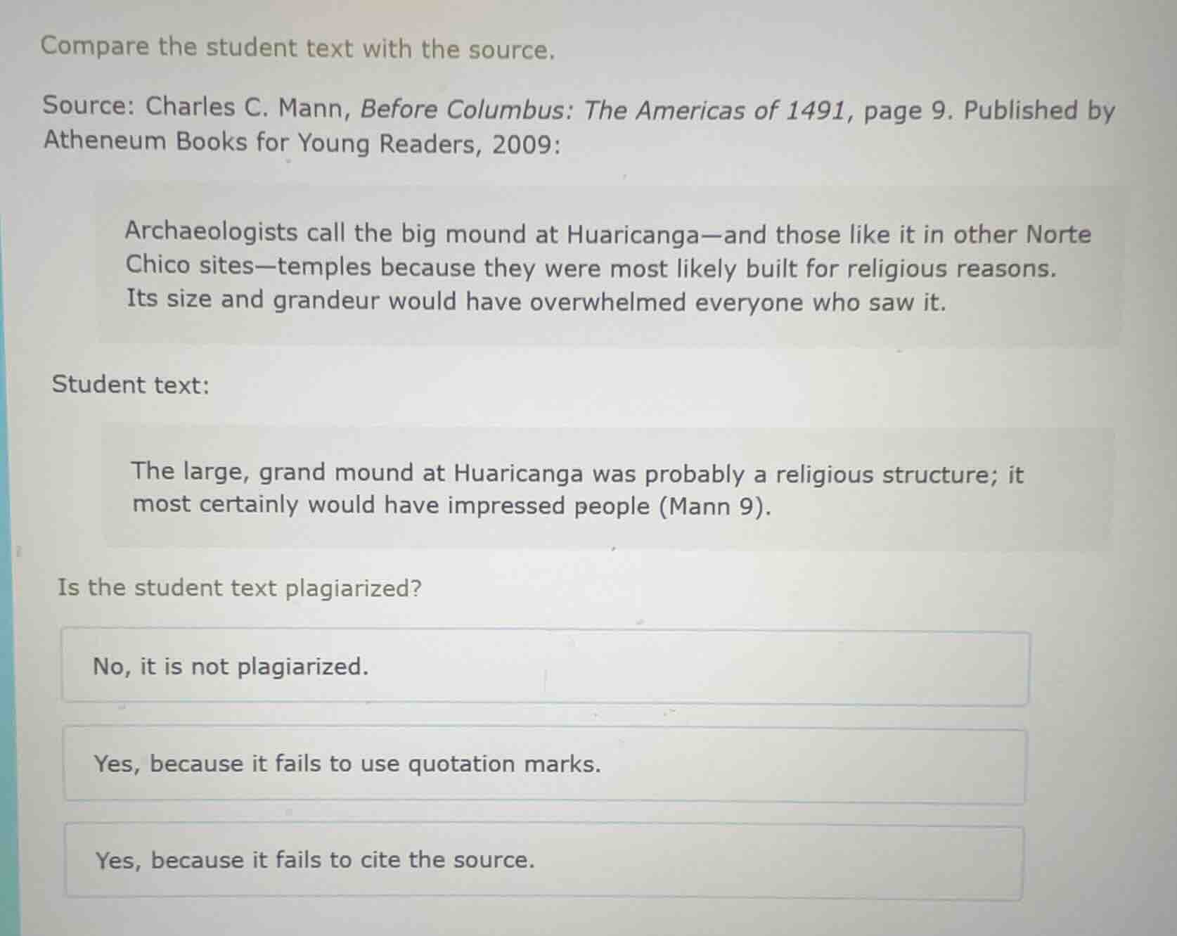 compare the student text with the source. source: charles c. mann, befo…