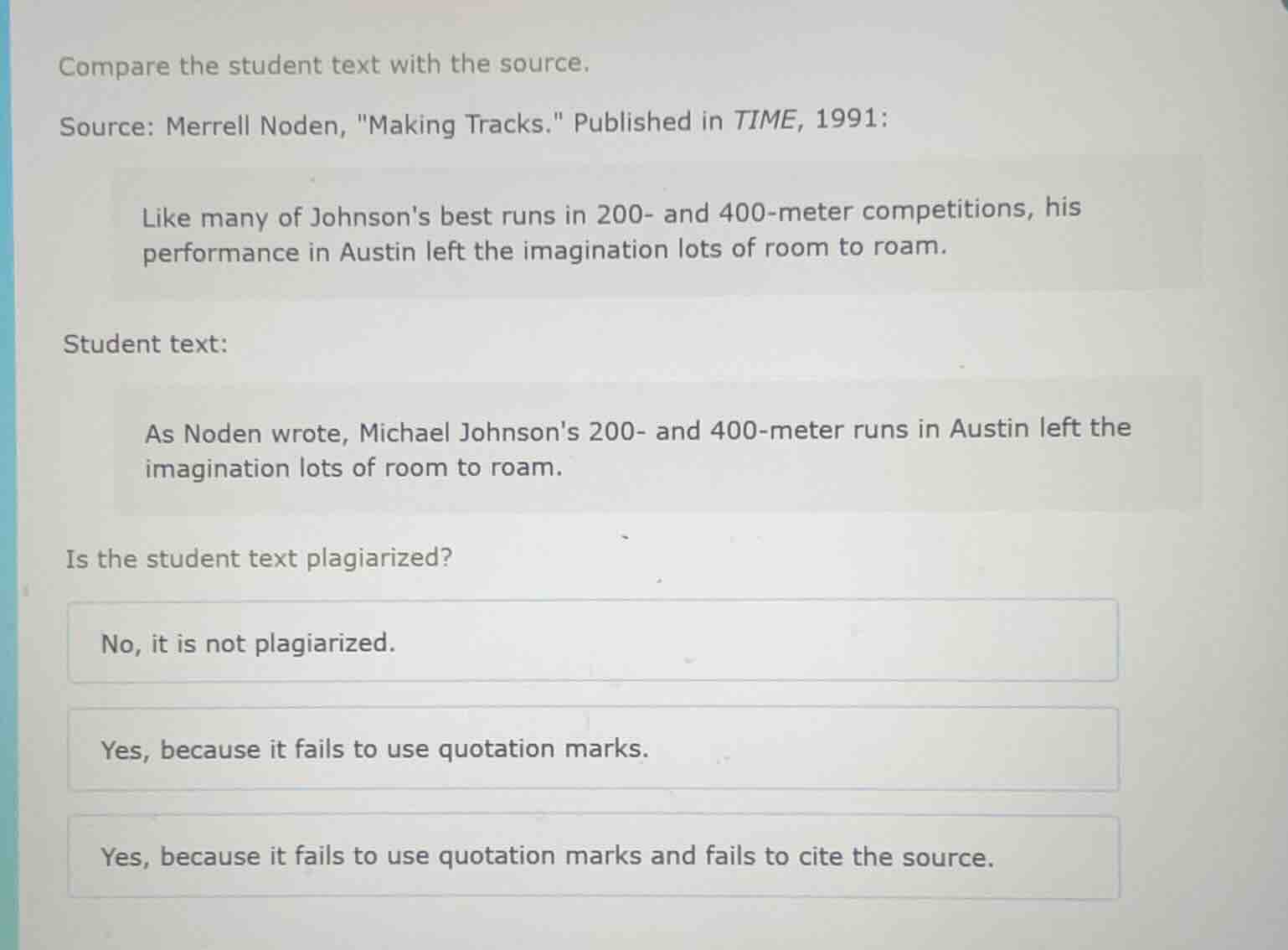 compare the student text with the source. source: merrell noden, \makin…
