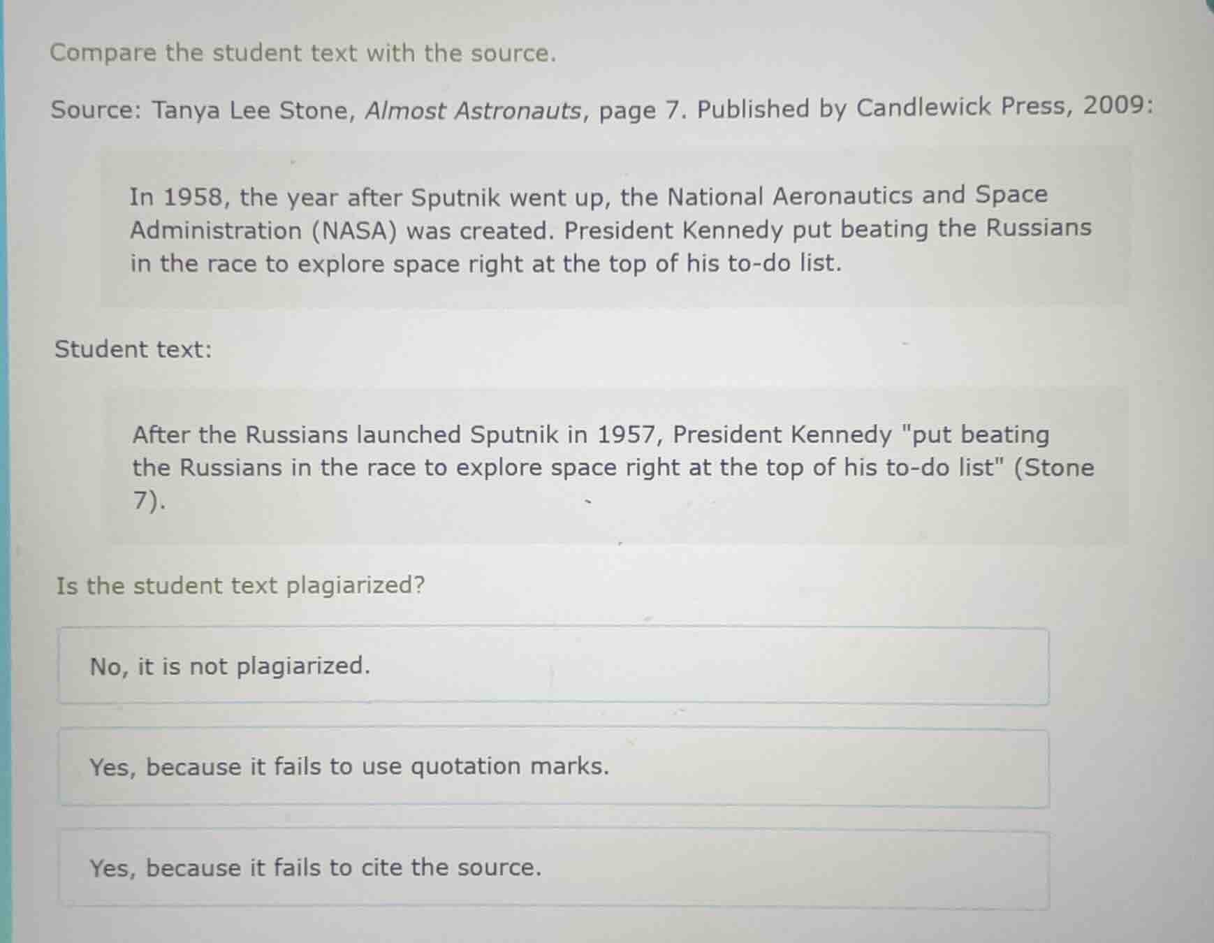 compare the student text with the source. source: tanya lee stone, almo…