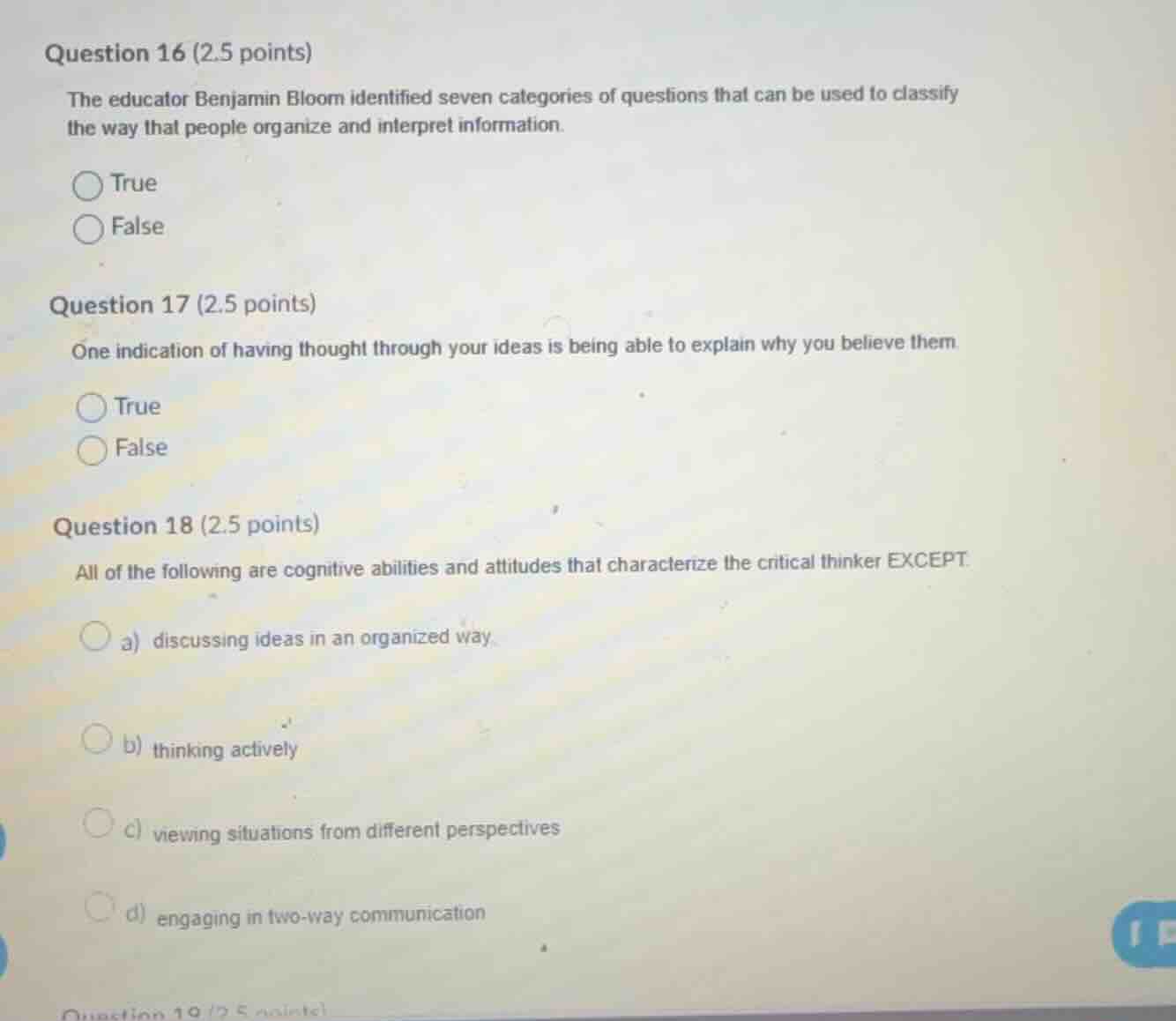 question 16 (2.5 points) the educator benjamin bloom identified seven c…