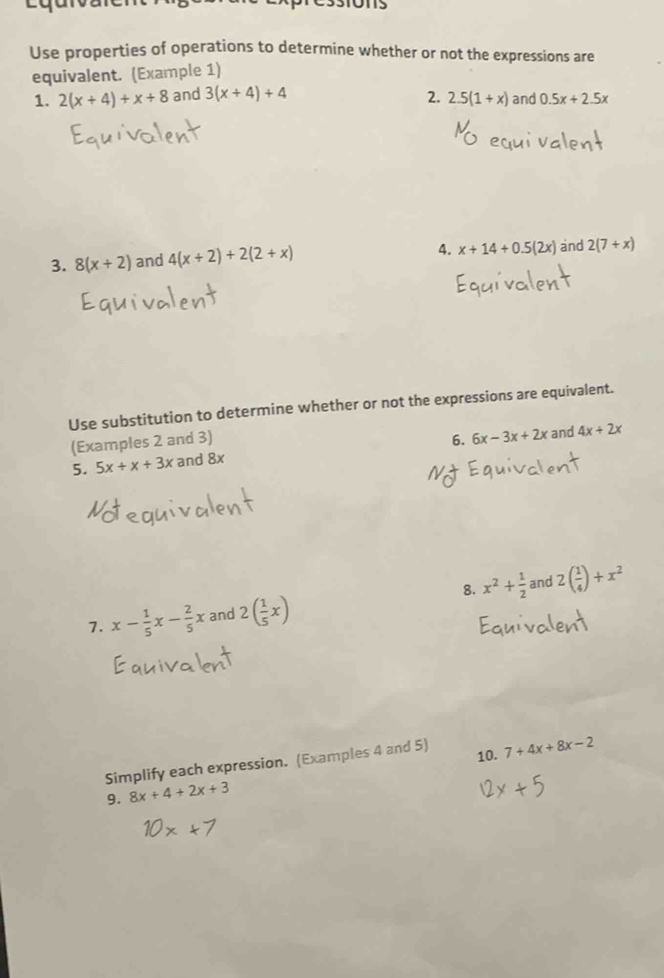 equivalent algebraic expressions use properties of operations to determ…