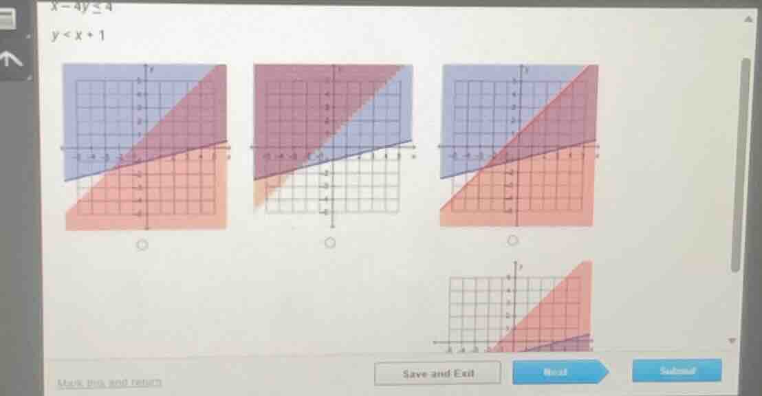 x - 4y ≤ 4 y < x + 1