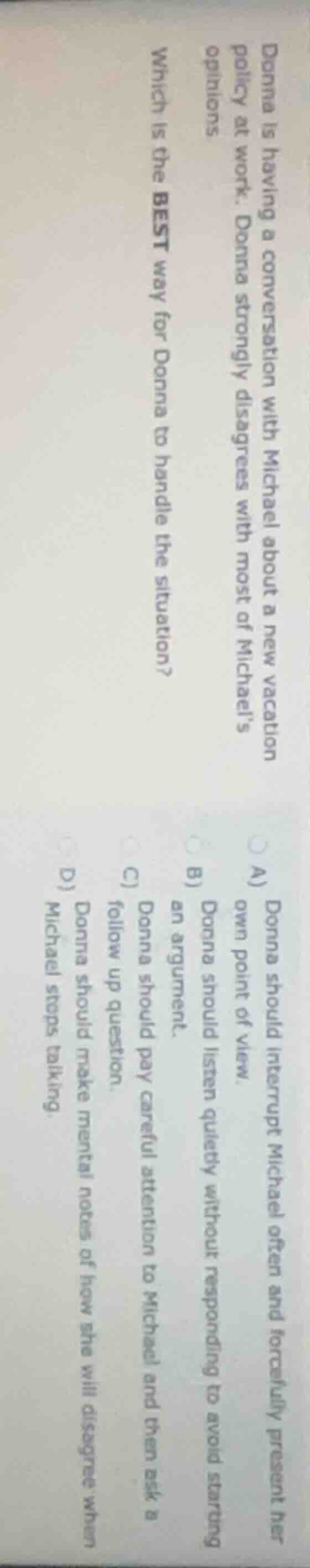 donna is having a conversation with michael about a new vacation policy…