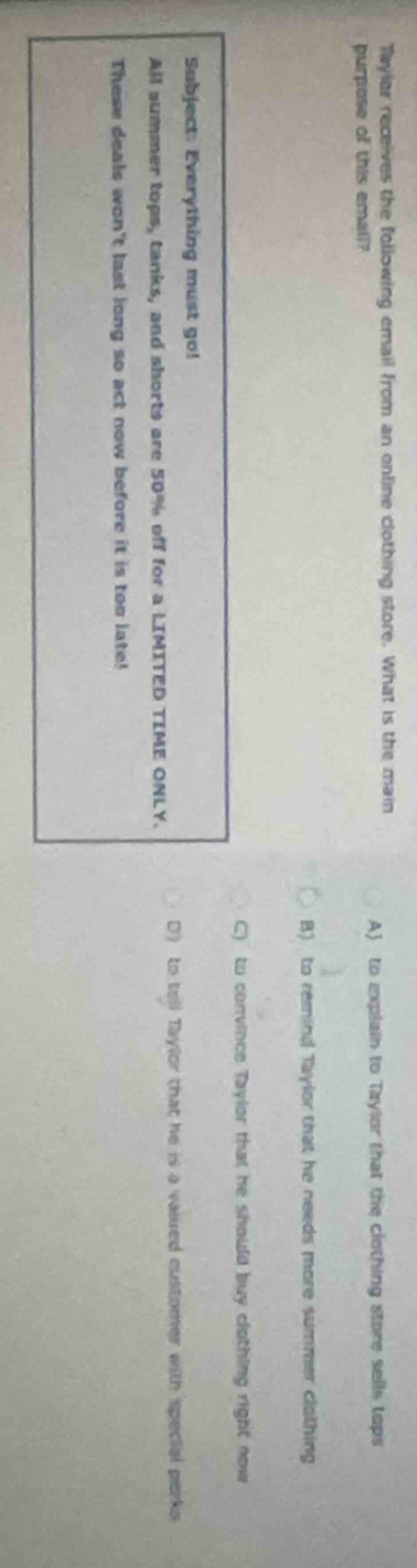 taylor receives the following email from an online clothing store. what…