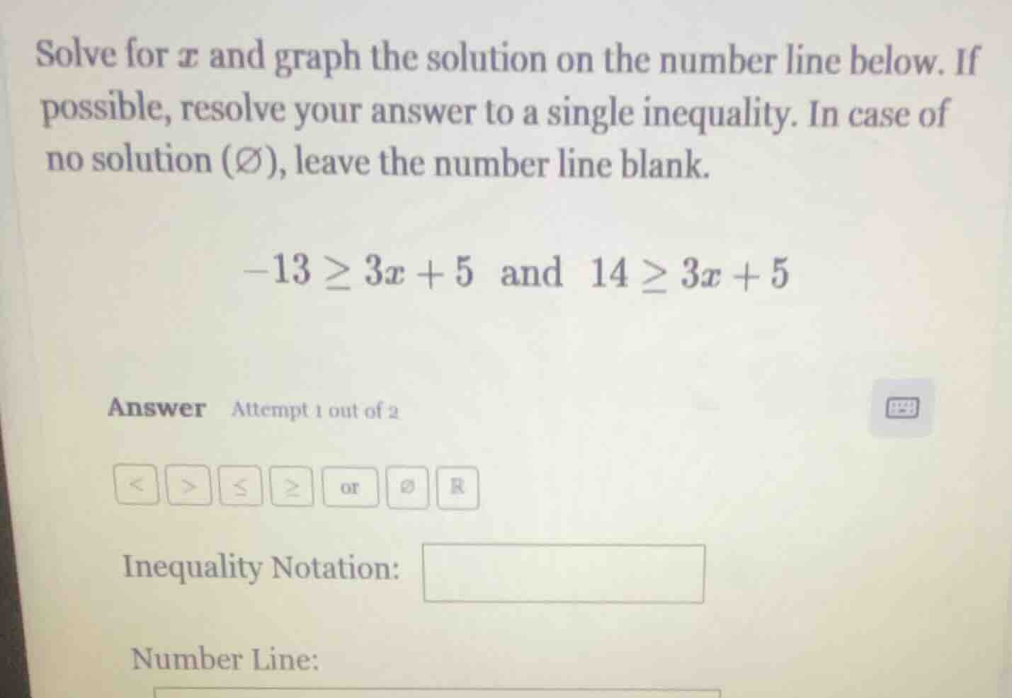 solve for ( x ) and graph the solution on the number line below. if pos…