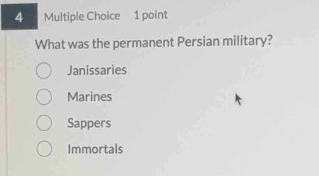 4 multiple choice 1 point what was the permanent persian military? jani…