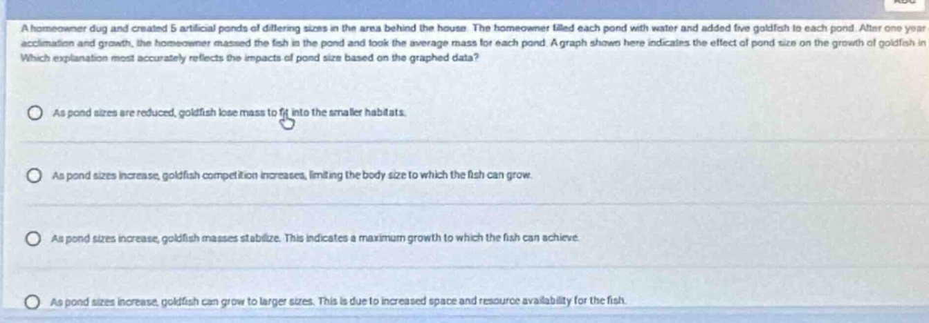 a homeowner dug and created 5 artificial ponds of differing sizes in th…