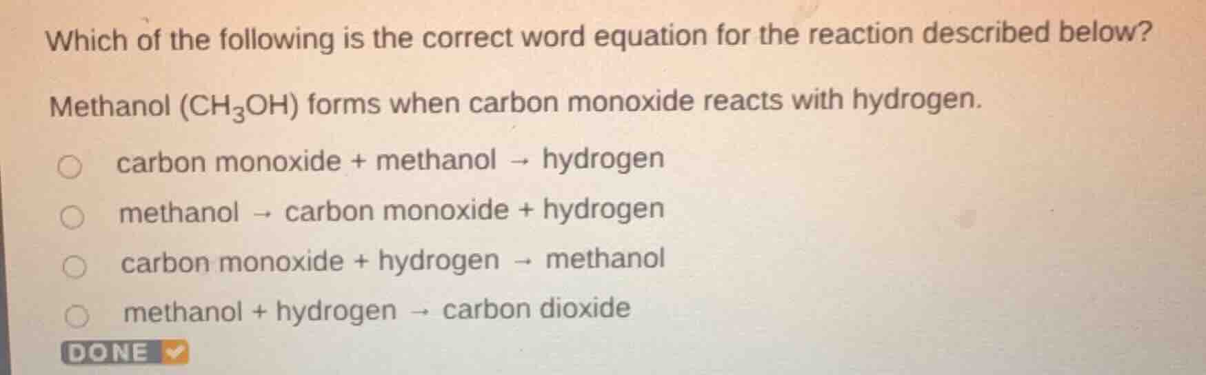 which of the following is the correct word equation for the reaction de…