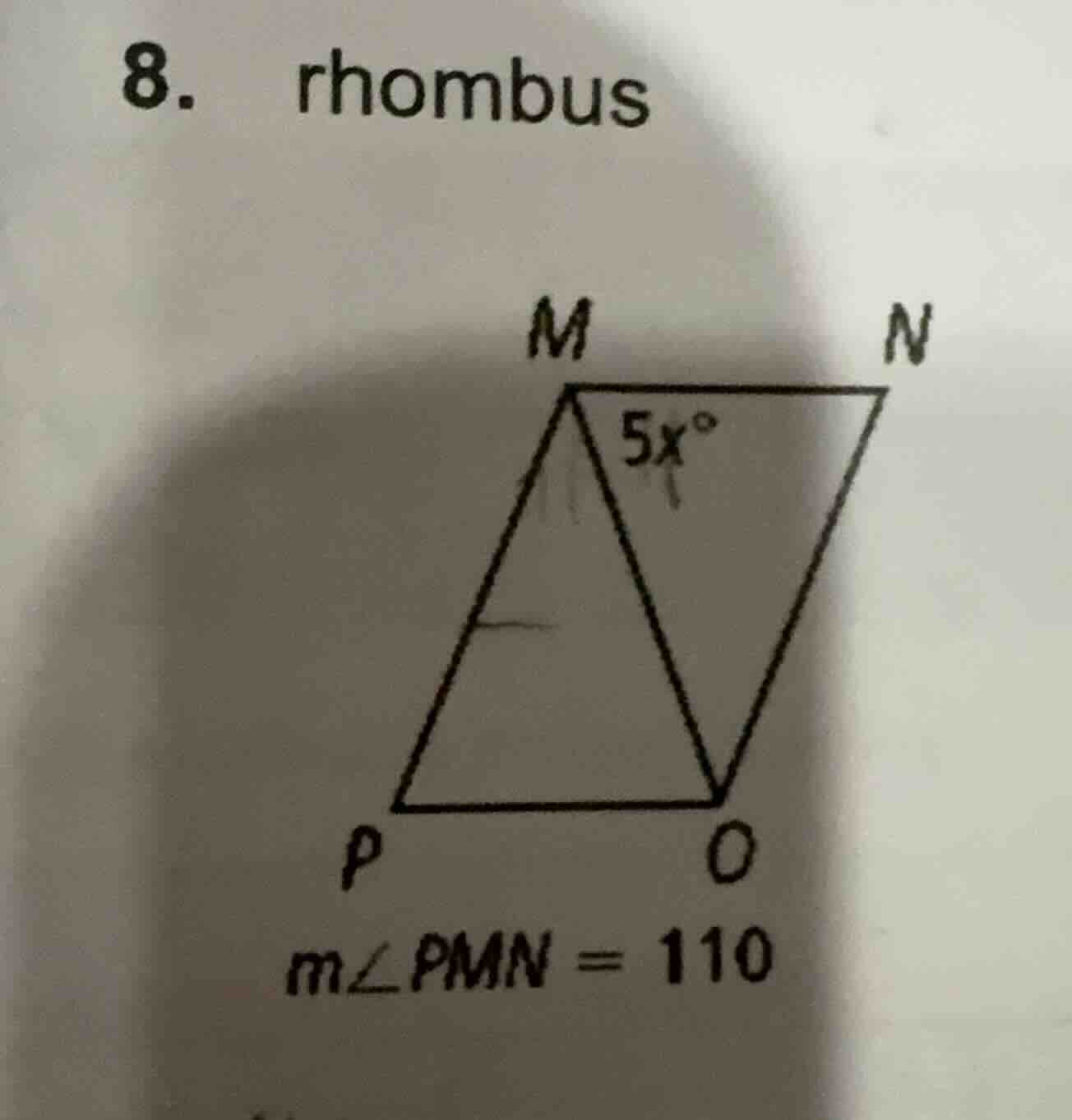 8. rhombus m∠pmn = 110