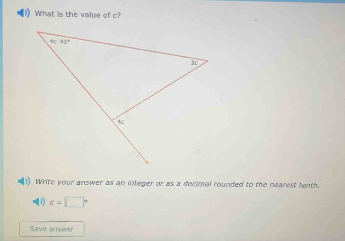 what is the value of c? 4c - 41° 2c 4c write your answer as an integer …