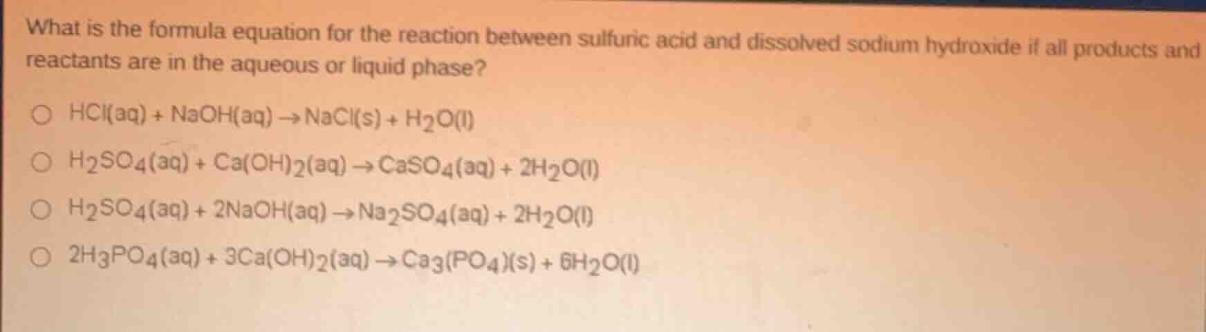what is the formula equation for the reaction between sulfuric acid and…