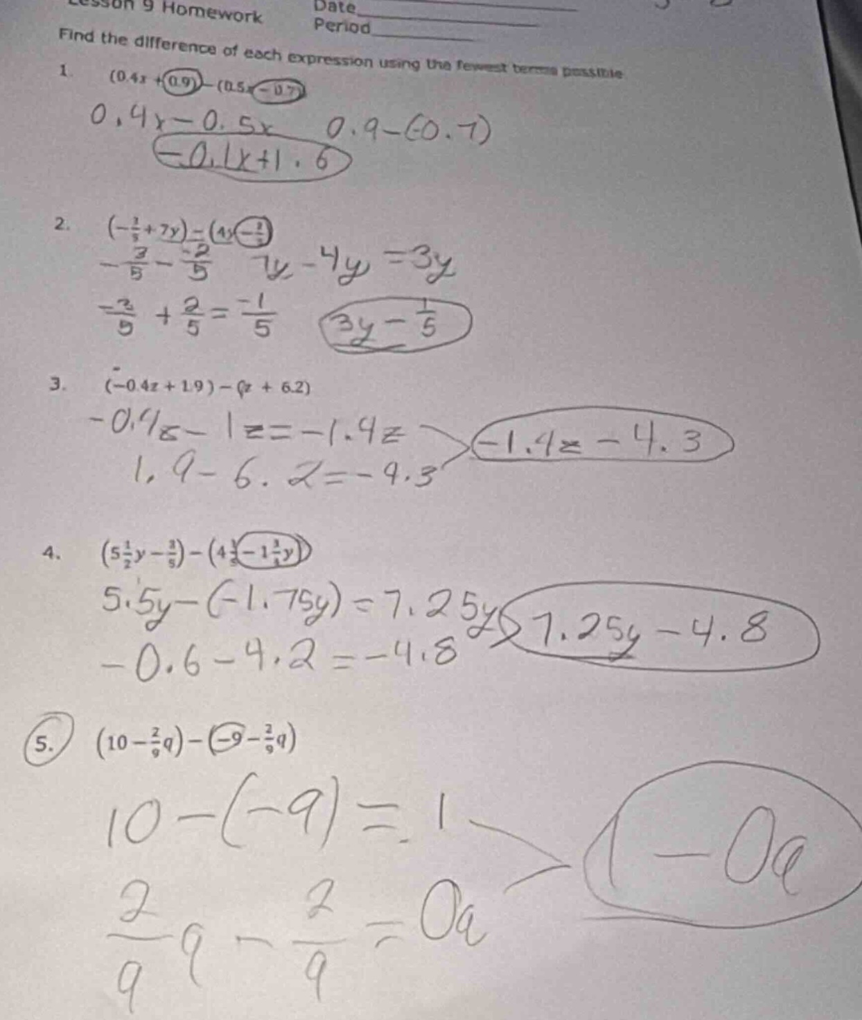 lesson 9 homework date___________ period________ find the difference of…