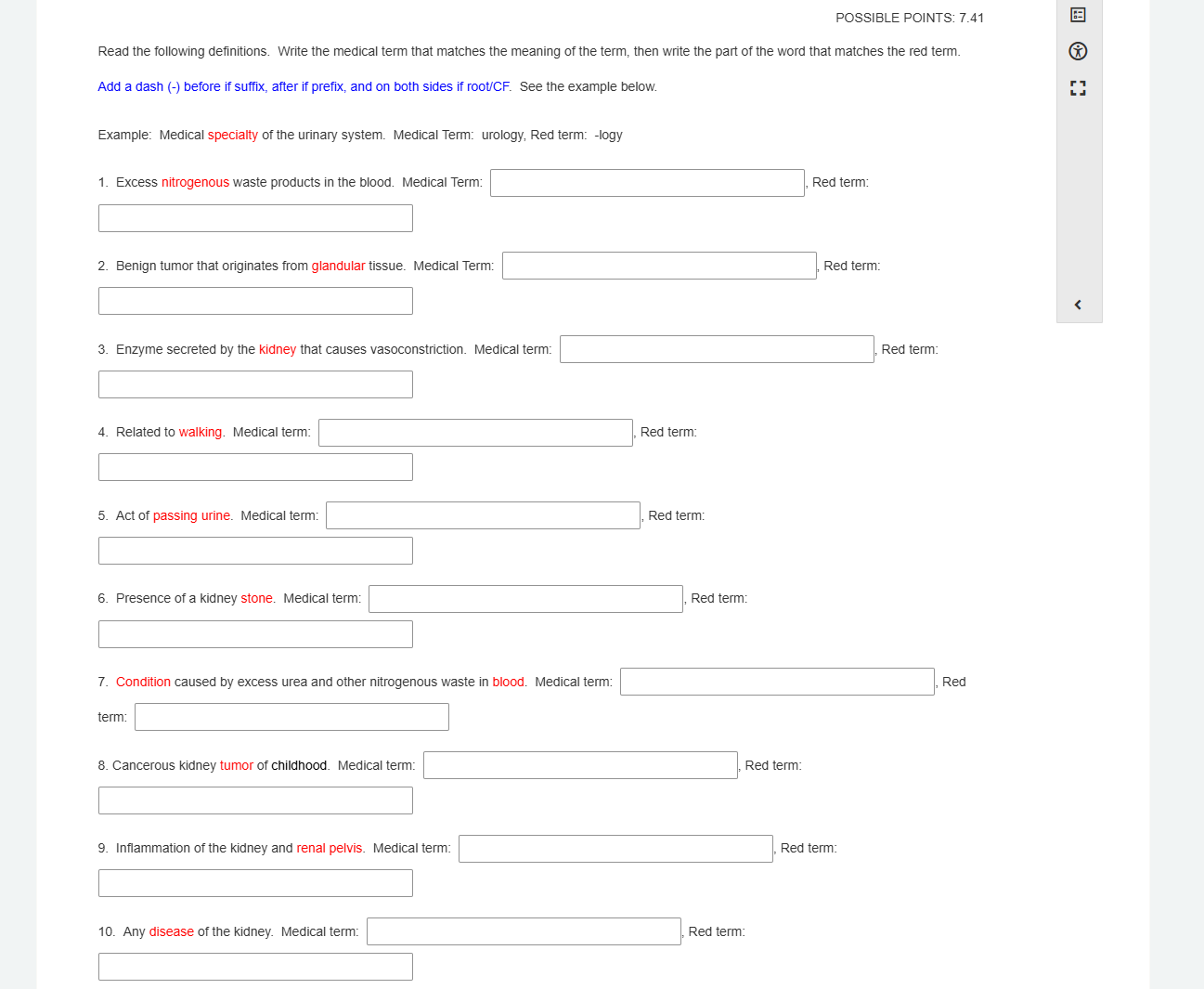 read the following definitions. write the medical term that matches the…