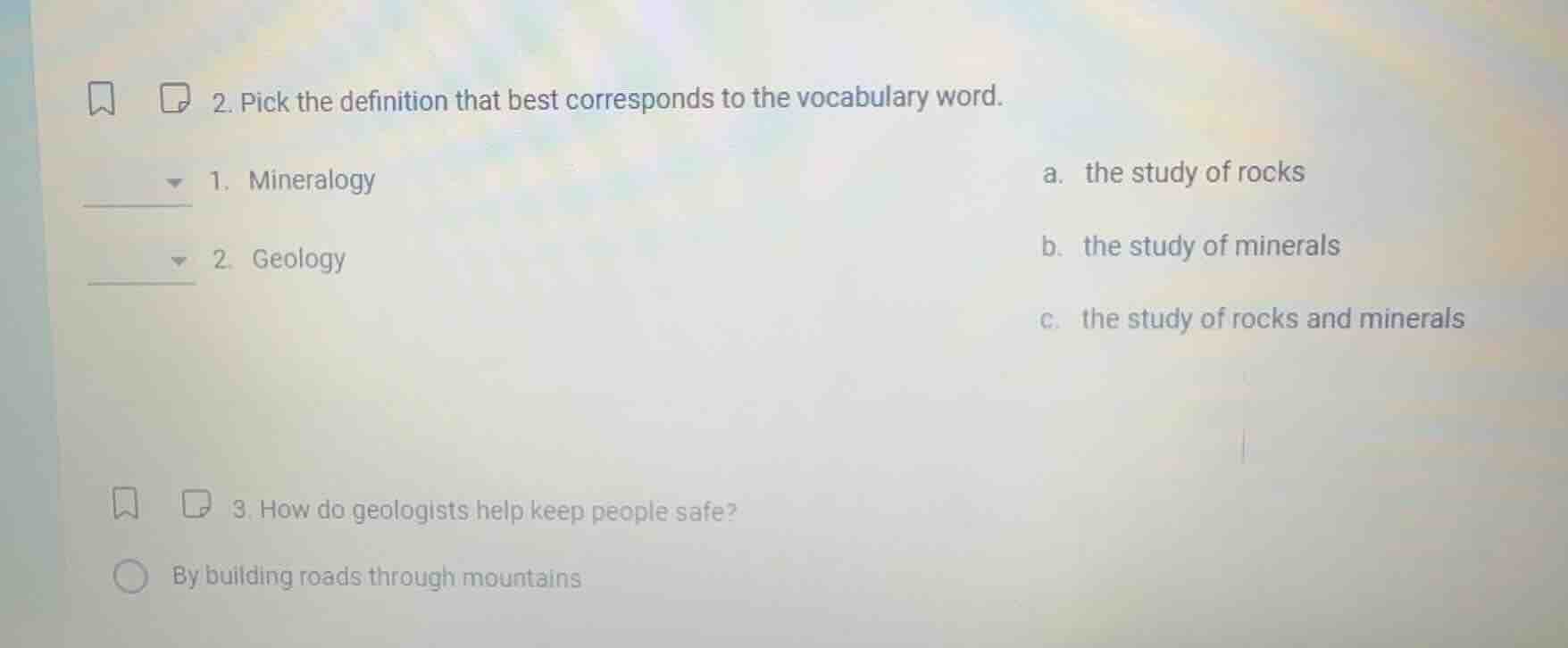 2. pick the definition that best corresponds to the vocabulary word. 1.…