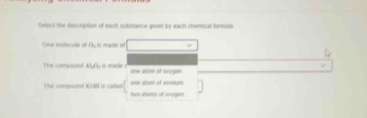select the description of each substance given by each chemical formula…