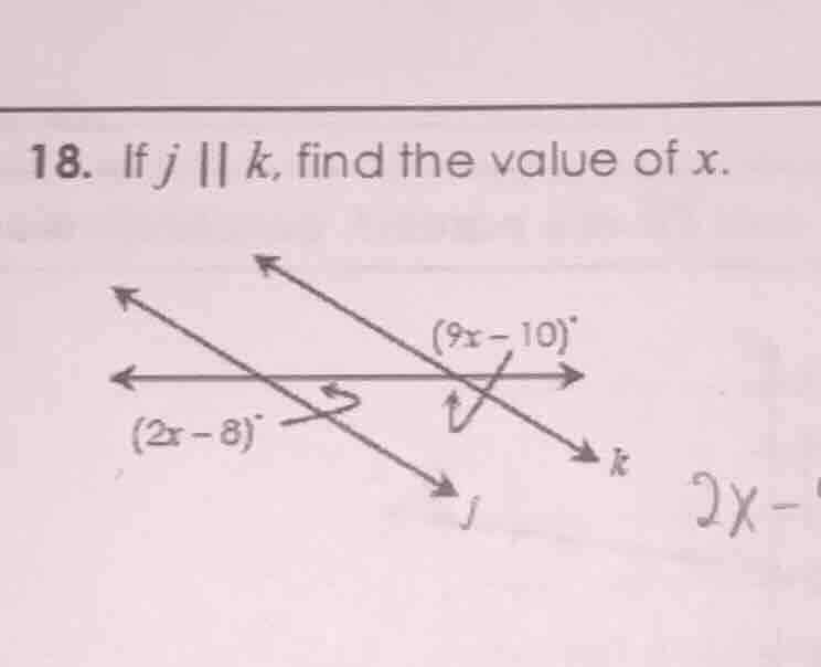 18. if ( j parallel k ), find the value of ( x ).