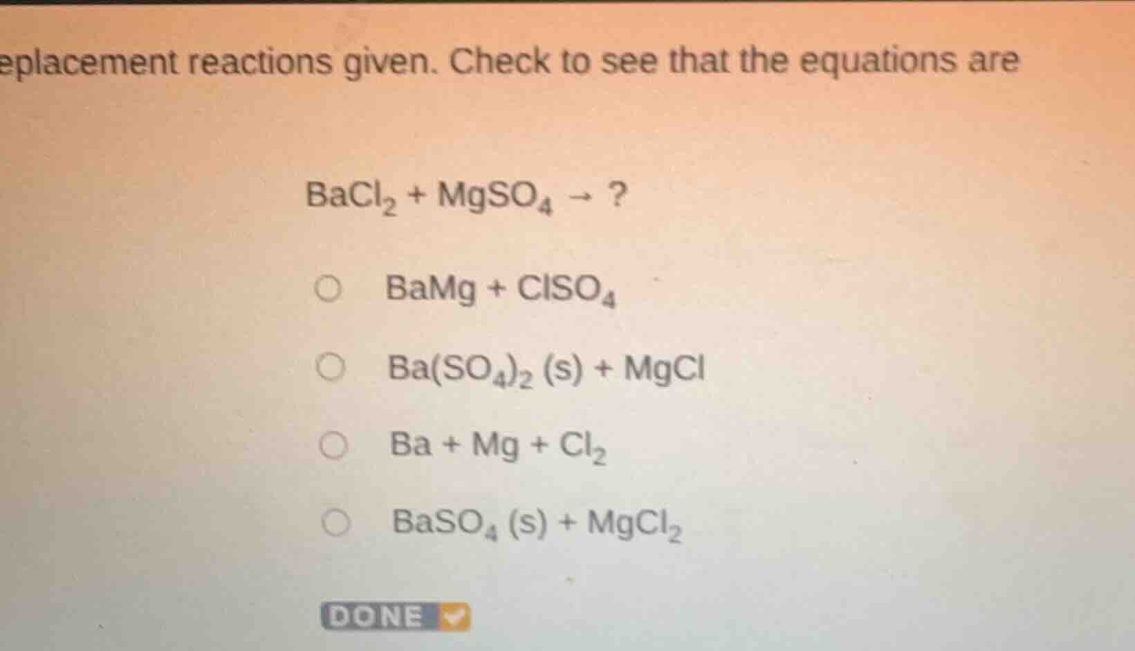 eplacement reactions given. check to see that the equations are bacl₂ +…