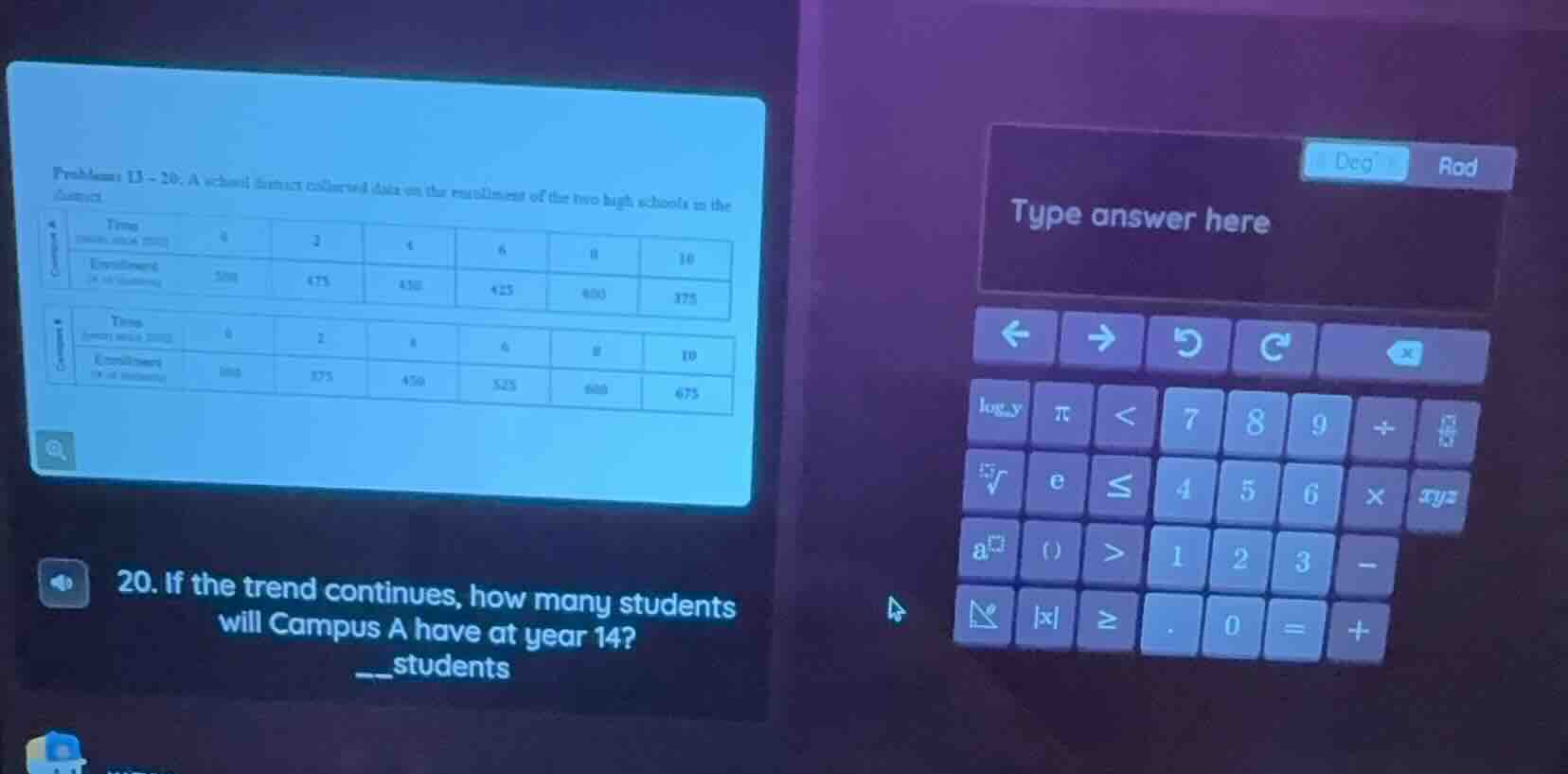 problem 13 - 20. a school district collected data on the enrollment of …