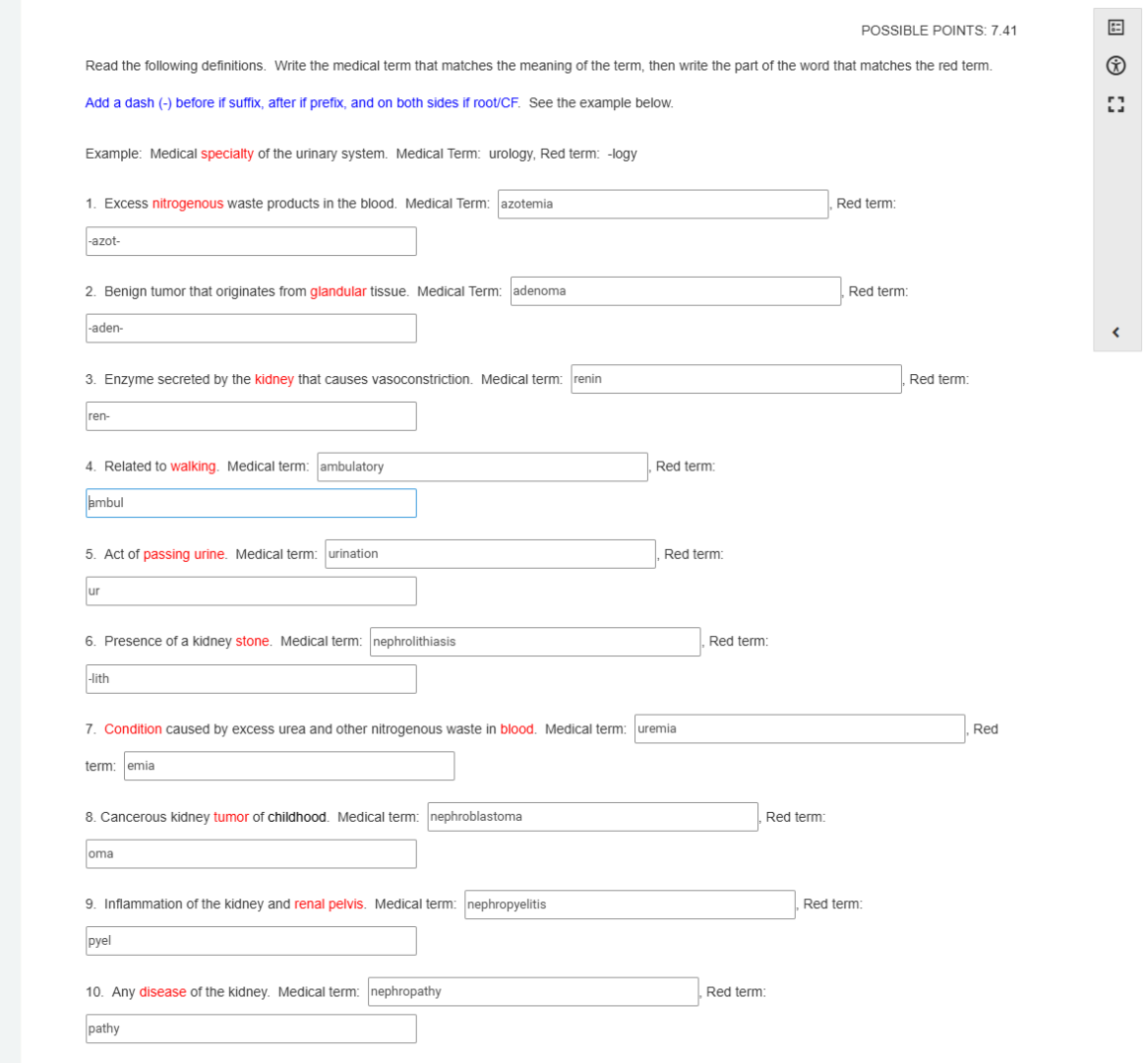 read the following definitions. write the medical term that matches the…