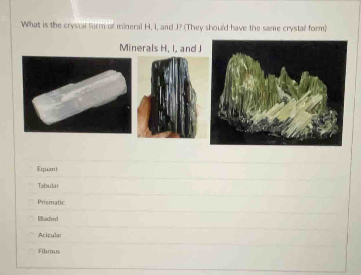 what is the crystal form of mineral h, i, and j? (they should have the …