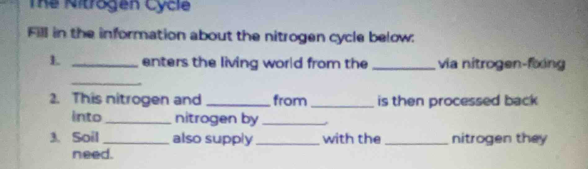 the nitrogen cycle fill in the information about the nitrogen cycle bel…