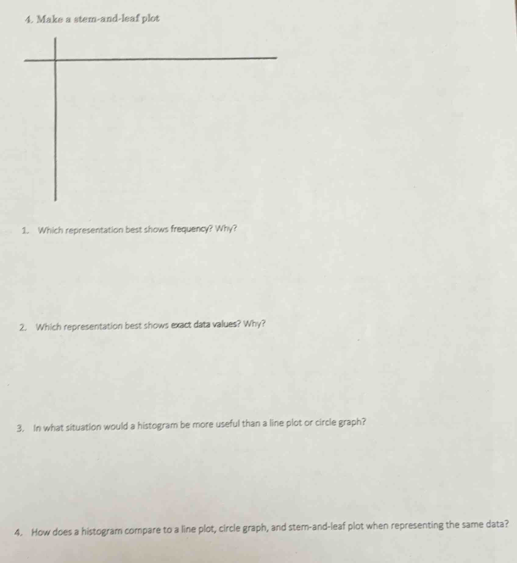 4. make a stem-and-leaf plot 1. which representation best shows frequen…