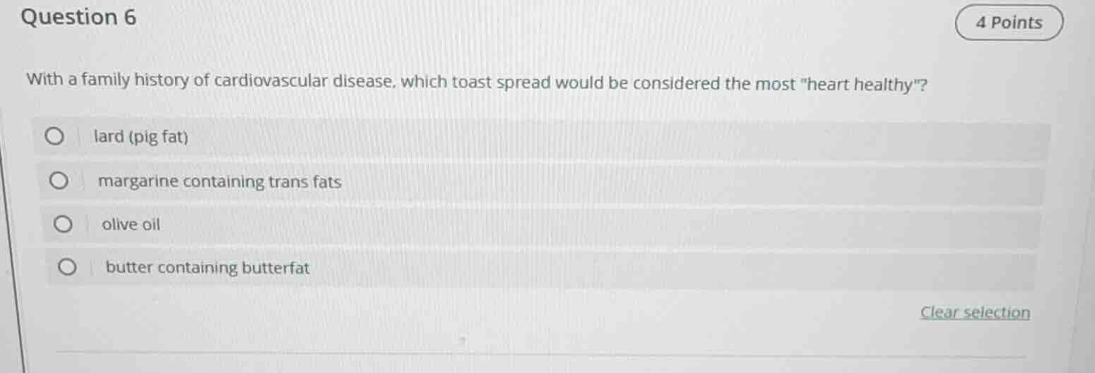 question 6 with a family history of cardiovascular disease, which toast…