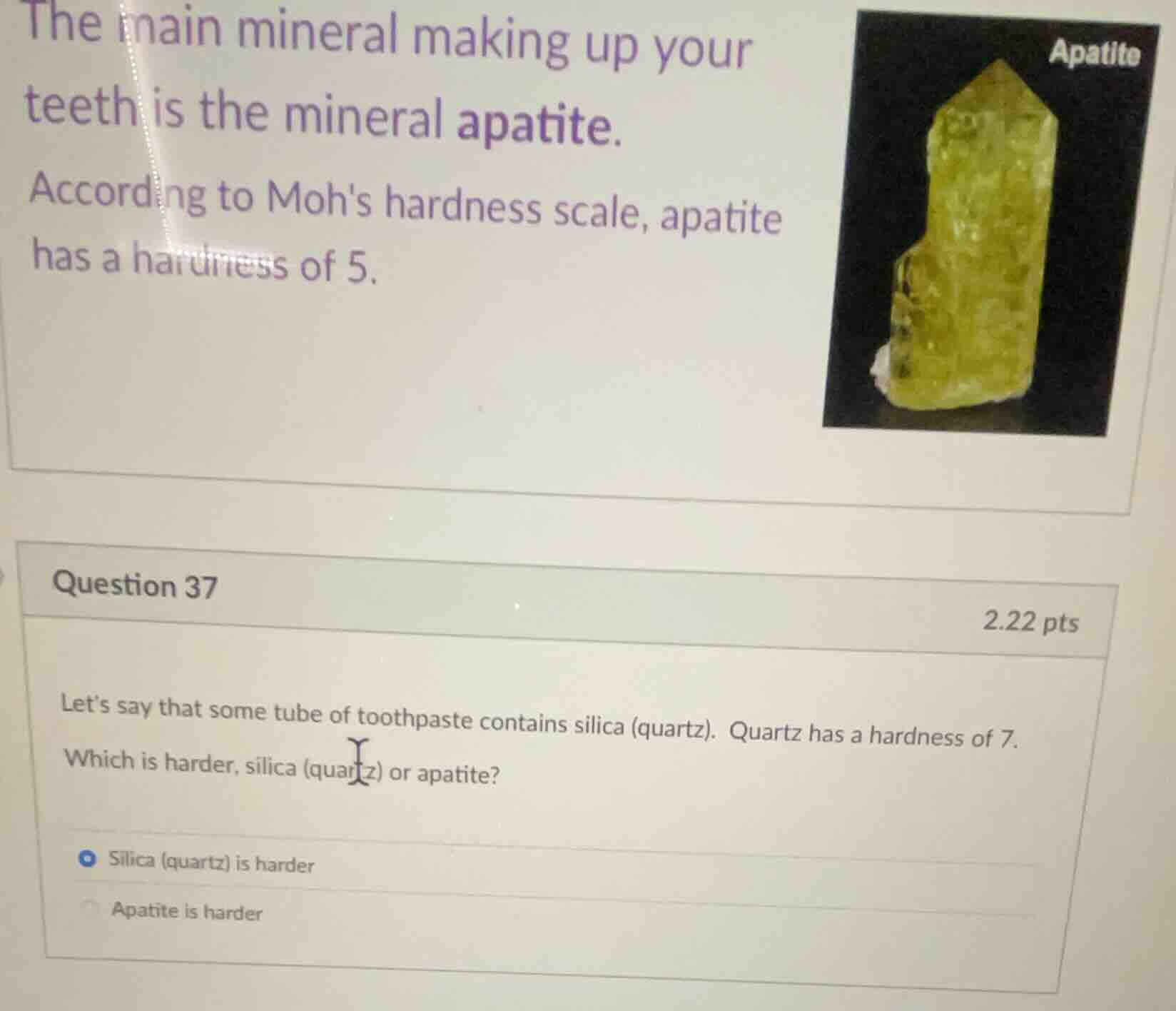 the main mineral making up your teeth is the mineral apatite. according…