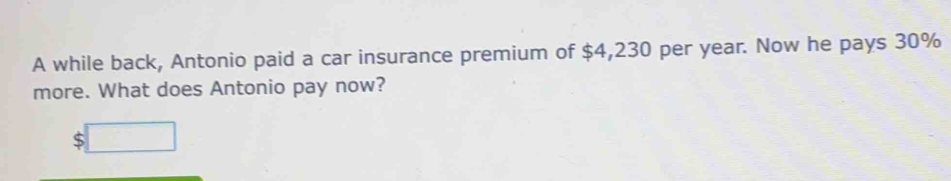 a while back, antonio paid a car insurance premium of $4,230 per year. …